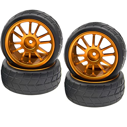 OD 2.55" Rubber Tires & Metal Wheel Rims 12mm Hex Hub Compatible with HSP Tamiya HPI Kyosho 1/10 On-Road Touring Car WLtoys 1/14 144001 Traxxas 1/16 Slash 1/18 A959B RC Buggy (Orange) - color: Orange