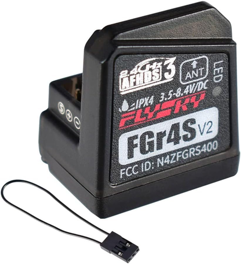 Flysky FGr4S V2 Receiver, 4CH AFHDS 3 Receiver for Flysky FS-NB4/PL18 RC | AFHDS 3 Protocol, Single Antenna, PWM/PPM/I‑Bus Outputs, Two‑way Transmission, Fast Binding for Car & Boat
