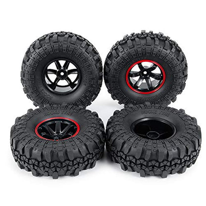 4PCS 110mm 1.9" Rubber Tires & Plastic Wheel Rim | 12mm Hex Hub, For 1/10 Axial SCX10 TRX4 D90, RC Crawler Car