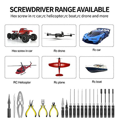 RC Tool Kit 26in1 RC Car Tool Kit Multi RC Tools Screwdriver Pliers Set Flat, Phillips, Hex, RC Car Tool Set Box for RC Car Drone 1/8 1/10 Traxxas Axial Arrma Redcat Losi RC Repair Tool Box