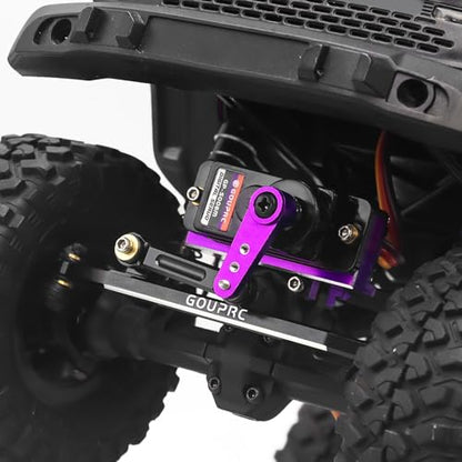 GOUPRC 4.6KG RC Digital Micro Servo of Metal Steel Gear with Servo Mount Bracket & Servo Horn and Steering Linker Kit for Axial SCX24 1/24 RC Car Crawler Upgrade - color: Purple Horn & Linker Kit