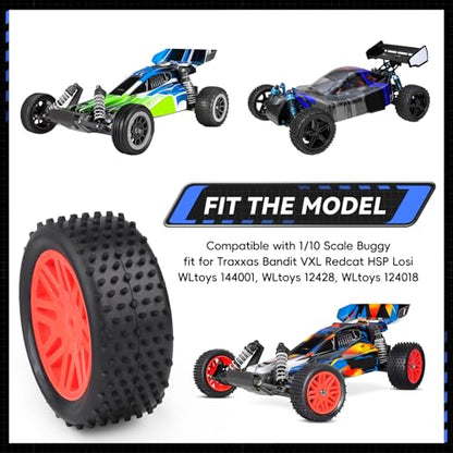 Preglued 12mm Hex Wheel Rims Rubber Tires with Foam Inserts OD 86mm/3.38" for Traxxas Bandit WLtoys 144001 Redcat 1/10 RC Off-Road Buggy Car, Set of 4 (Color C) - color: Color C