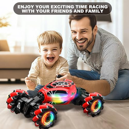 Gesture RC Car, 1:18 4WD Transform Off-Road Stunt Car with Gesture & Remote Control, 360° Flips Drift Vehicle with LED Lights Music, All Terrain Toy Cars Gifts for Boys Girls Age 6-12 - style: 1:18 Red Spider