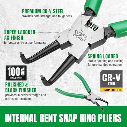 SK 7-Inch Snap Ring Pliers, Internal Circlip Pliers with 90-Degree Bent Jaw | Tip Diameter 0.07'', Premium CR-V Steel, Polished & Black Finished Tip, Spring-Loaded, Anti-Slip Grip - style: Internal Bent