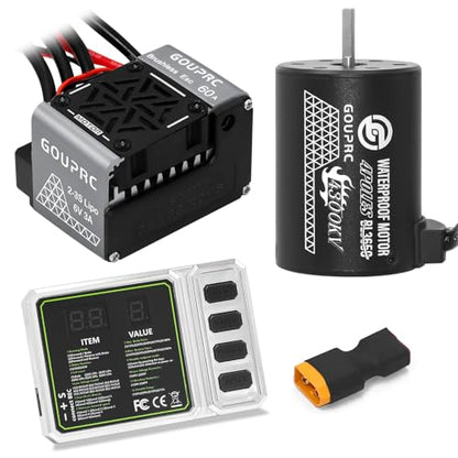 GOUPRC S3650 4300KV Brushless Motor 3.175mm Shaft with Upgrade 60A ESC Electric Speed Controller Combo Set with Programming Card for 1/10 RC Car Truck (4300KV+EAS+CAR) - color: Black Esc+Motor+Card