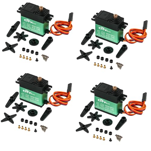 15kg High Torque Digital RC Servo 360 Degree Continuous Rotation Metal Gear Steering Servo Motor with 25T Servo Horn for 1/6 1/8 1/10 1/12 RC Models Car Robot Baja Crawlers DIY 4PCS