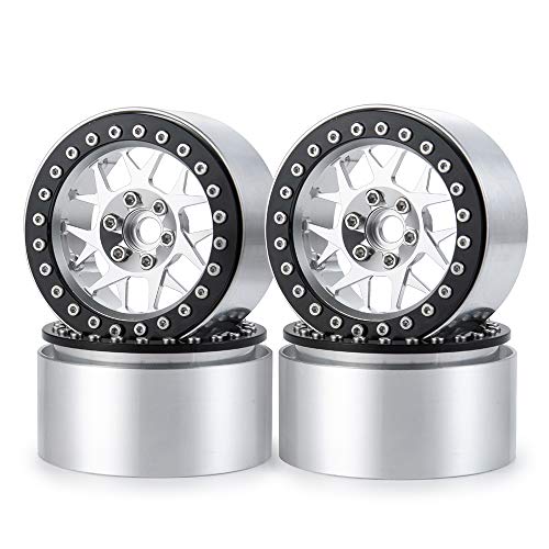 MOHERO 2.2 inches RC Beadlock Wheels/Rims for 1/10 Scale Rc Crawler Car Wraith 90018 Pack of 4 (Silver+Black) - color: Silver+black