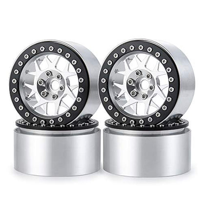 MOHERO 2.2 inches RC Beadlock Wheels/Rims for 1/10 Scale Rc Crawler Car Wraith 90018 Pack of 4 (Silver+Black) - color: Silver+black