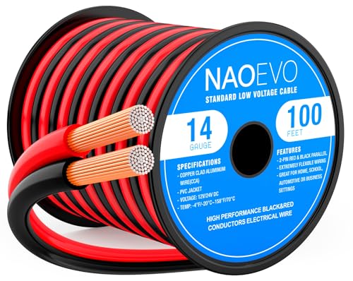 NAOEVO 14 Gauge Wire 2 Conductors, CCA Red Black Electrical Wire, 100FT | Flexible, High Conductivity & Wear-Resistant 14 AWG Wire with PVC insulation for Automotive, Speaker, LED, Marine, 12V/24V DC - size: 100ft, style: 14AWG