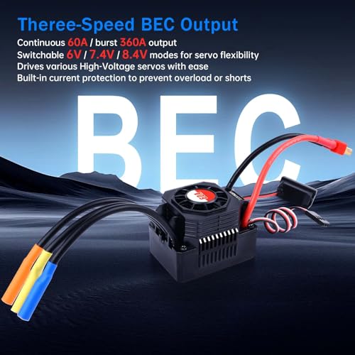 Surpass Hobby 60A Brushless ESC Waterproof Electronic Speed Controller for 1/10 RC Car Truck Off-Road - size: 60A, style: 60A ESC
