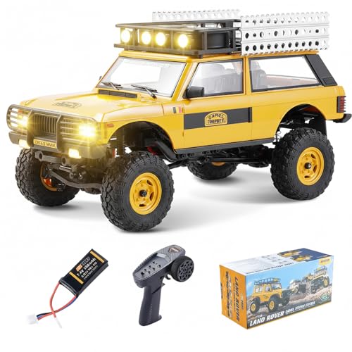 FMS 1/24 FCX24M RC Crawler RTR, Land Rover Series with Licensed, 1/24 RC Truck 4X4 Mini RC car with Lighting, 2.4Ghz Remote Control,Battery (Range Rover)