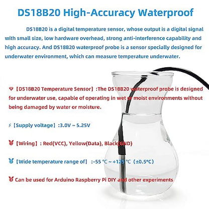 WWZMDiB 5 Pcs DS18B20 Temperature Sensor Probe High-Accuracy Waterproof Equipped with 5 Pcs 4.7K resistors for Arduino Raspberry Pi DIY
