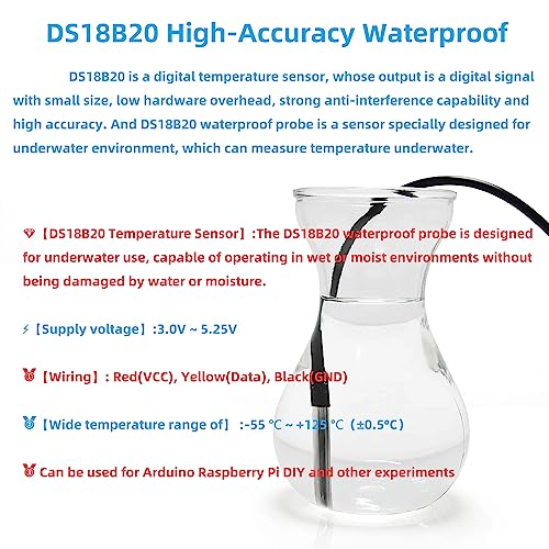 WWZMDiB 5 Pcs DS18B20 Temperature Sensor Probe High-Accuracy Waterproof Equipped with 5 Pcs 4.7K resistors for Arduino Raspberry Pi DIY