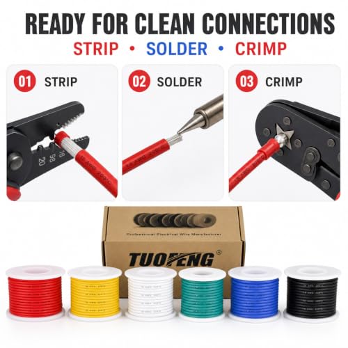 TUOFENG 18 AWG Stranded Wire, 6 Colors, 13.2 ft Each, Tinned Copper | Flexible silicone wire - size: 18 AWG Silicone Stranded Wire 6 Colors 13.2ft Each