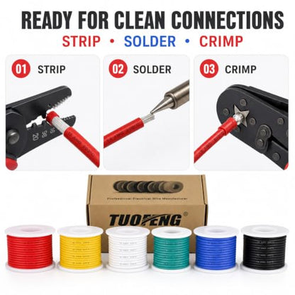 TUOFENG 18 AWG Stranded Wire, 6 Colors, 13.2 ft Each, Tinned Copper | Flexible silicone wire - size: 18 AWG Silicone Stranded Wire 6 Colors 13.2ft Each