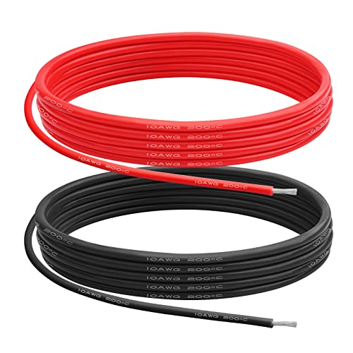10 AWG Silicone Wire, 10 ft Red and 10 ft Black | Flexible fine-strand tinned copper cable with heat-resistant silicone insulation for batteries, RC and electronics wiring. - style: 10 AWG 10ft Red+10ft Black