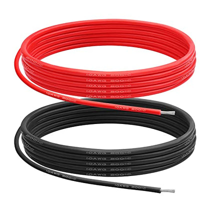 10 AWG Silicone Wire, 10 ft Red and 10 ft Black | Flexible fine-strand tinned copper cable with heat-resistant silicone insulation for batteries, RC and electronics wiring. - style: 10 AWG 10ft Red+10ft Black