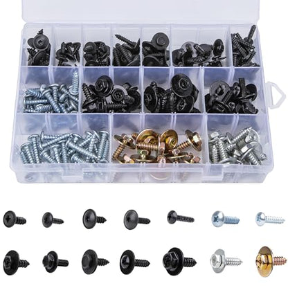 Metal Car Screw Body Bumper Hood Retainer Clips 160 PCS 14 Sizes | with Phillips Round Head Self Tapping Screw Assortment Kit, Automotive Trim Screws Compatible with GM Ford Porsche Toyota