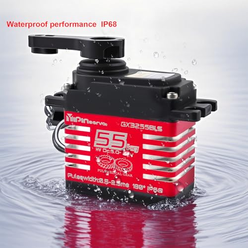 55kg Brushless Waterproof IP68 RC Digital Servo, High Torque, 7.4V Motor Helical Gear Angle-Controlled 180/270 /360 Degree Robot Servo for 1:8 1:10 TRX6 Scx10 RC Crawler (360 Degree)