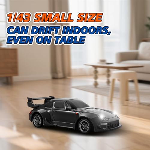 Mini RC Drift Car with Gyro, 1:43 4WD Full Proportional RC Cars, 18KM/H High Speed Remote Control Car with Lights, Extra Racing Tires, Vehicle for Adults Kids Boys, Black - color: Black