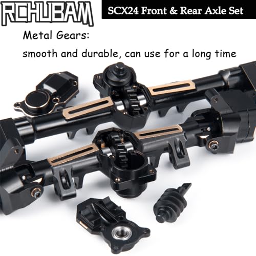 RCHUBAM RC Front & Rear Axle Set Metal Complete Axle with Steering Weights for 1/24 Axial SCX24 RC Crawler Deadbolt C10 Upgrades Accessories Part (Complete Axle Set) - style: Complete Axle Set