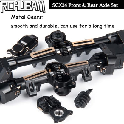 RCHUBAM RC Front & Rear Axle Set Metal Complete Axle with Steering Weights for 1/24 Axial SCX24 RC Crawler Deadbolt C10 Upgrades Accessories Part (Complete Axle Set) - style: Complete Axle Set
