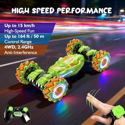 Gesture Sensing RC Stunt Car - Birthday for Boys, 6 7 8-12 13 14+ Year Old, 360 Rotating 4WD Twist Toys, Hand Controlled & Remote Control, with Light & Music