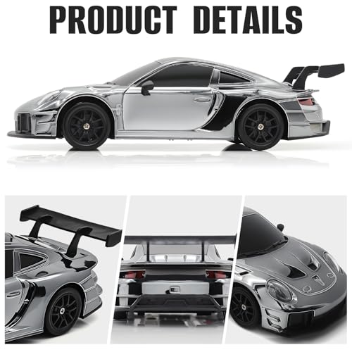 RC Drift Car, 1:24 4WD Remote Control Cars Vehicle with LED Light,2.4GHz 20KM/H High Speed RC Cars with Two Batteries & Drifting Tires Racing Sport Toy for Adults Boys Girls Kids Silve - color: Silver