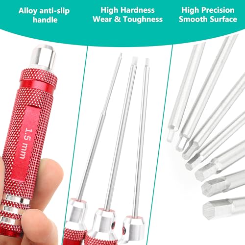 7 Pieces Hex Screw Driver Set 0.9mm 1.27mm 1.3mm 1.5mm 2.0mm 2.5mm 3.0mm Hex Screwdriver Kit RC Repair Tools for Traxxas RC Car Drone Multi-Axis Helicopter Arrma Axial Losi Redcat Racing (Red) - color: Red