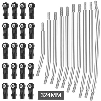 313mm/324mm Metal Link Set Linkage Steering Rod with Nylon End Kit for 1/10 RC Crawler Car Compliable with Axial SCX10 SCX10II 90046 (324mm)