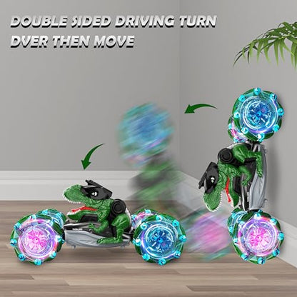 RC Dinosaurs Monster Truck, Hand Controlled Remote Control Twist Cars | Gesture Sensing RC Stunt Car with Lights, Music & Spinning Stunt, Dinosaur Toy Gift for Kids Boys Girls Age 6 7 8 9 10 11 12 - color: Black Green