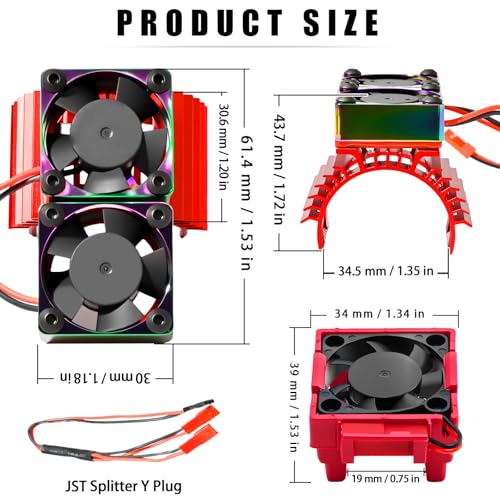 VXL-3s ESC Cooling Fan and Motor Cooling Fan 28000 RPM Dual Fan Set Upgrade for 1/10 Traxxas Slash 4x4 Stampede 4x4 Rustler 4x4 VXL Hoss 4×4 Velineon VXL 3s Heat Sink Replace #3340, Red - style: SRQ-Red Red