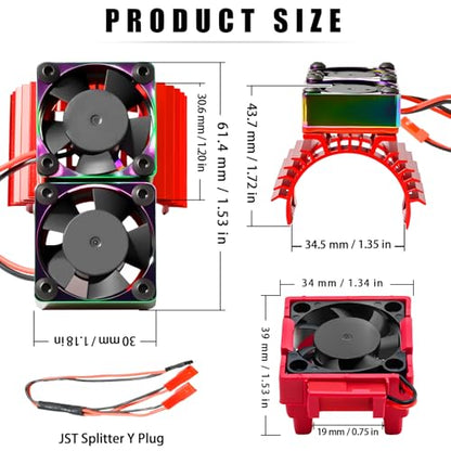 VXL-3s ESC Cooling Fan and Motor Cooling Fan 28000 RPM Dual Fan Set Upgrade for 1/10 Traxxas Slash 4x4 Stampede 4x4 Rustler 4x4 VXL Hoss 4×4 Velineon VXL 3s Heat Sink Replace #3340, Red - style: SRQ-Red Red