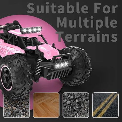 Carox Remote Control Car, 2.4GHz 25KM/H High Speed RC Car, 1:18 Off-Road Monster Truck with LED Lights Rechargeable Battery – Ideal Gift for Boys 6+ - color: Pink