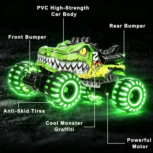 Remote Control Monster Truck Toys for Kids 6-12, Dino RC Car Monster Trucks | 1:18 Scale, Lights, 2.4Ghz, All Terrain Dinosaur Off-Road RC Monster Truck Toys for Kids & Adults, Christmas & Birthday Gifts
