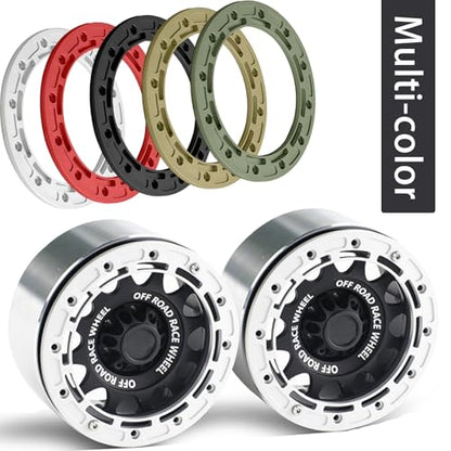 2.6” Beadlock Wheel Rims 4pcs for Scale RC Off Road Race, Use for OD 135mm Tires, Stamped Steel Wheel with 17mm/12mm Hexes Compatible with MJX H8H MK07 KM4 4082/83 1/7 1/8 1/10 Off Road Crawler Car - color: 2.6in A-rim-green-black