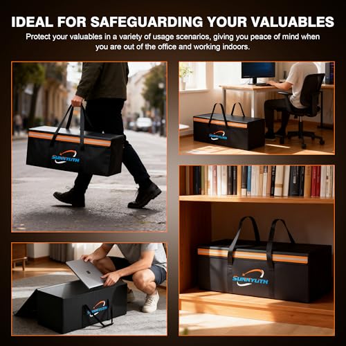Large Fireproof Document Bags, 24x12x12" Waterproof Storage Firesafe Bag, Large Capacity Waterproof Photo Storage Box with Reflective Strip for Valuables & Passport, Silicone Coating & Zipper Closure