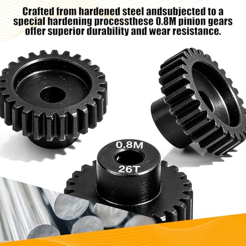 3-Pack Steel Metal 0.8M 5mm Pinion Motor Gear Sets 26T Compatible with HPI Kyosho Losi Axial Tamiya 1/8 1/10 RC Car Monster Truck Buggy, 0.8 Module Gear for Traxxsa Arrma - style: 3Pcs 26T