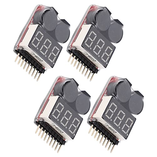 4 PCS Lipo Battery Voltage Tester Buzzer Alarm Compatible with for 2-8S RC Drone Quadcopter Car Boat LED Low Checker