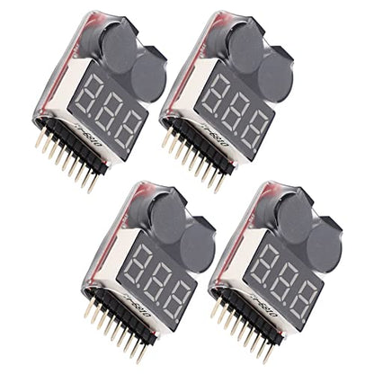 4 PCS Lipo Battery Voltage Tester Buzzer Alarm Compatible with for 2-8S RC Drone Quadcopter Car Boat LED Low Checker