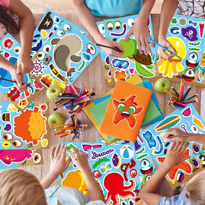 Make Your Own Sea Animals Stickers, Make a Face Stickers | 24 Sheets Ocean Animals Stickers for Kids Toddlers, Mix and Match Stickers for Kids Party Favors Activities - style: Sea Animals