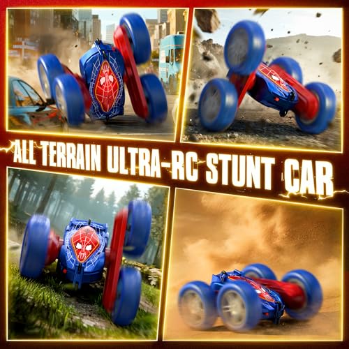 Veeniix Spider Remote Control Stunt Car 360 Flipping 4WD LED Light Blue | Dual batteries 60 mins play,color changing wheels,backyard racing,kids 8-12,rubber tires - color: Blue