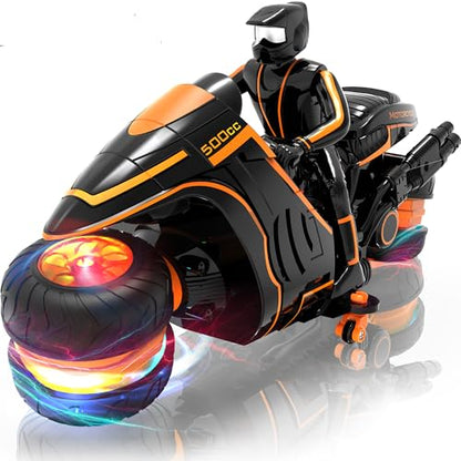 Remote Control Motorcycle with RGB Lights & Exclusive Side Glide | Ready-to-Play with 2 Batteries | 2.4GHz RC Stunt Bike Gift for Kids 5-12 - color: Orange