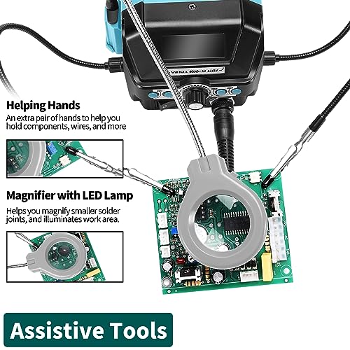 YIHUA 939D+ III EVO Digital Soldering Iron Station Kit 110W High Power with LCD display, 4 Memory Channels, Sleep Mode, Digital Calibration, Solder Wire, Helping Hands, Magnifier, 3 Soldering Tips - style: EVO Style 110W