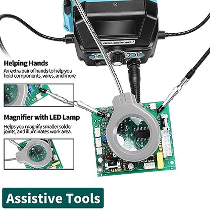 YIHUA 939D+ III EVO Digital Soldering Iron Station Kit 110W High Power with LCD display, 4 Memory Channels, Sleep Mode, Digital Calibration, Solder Wire, Helping Hands, Magnifier, 3 Soldering Tips - style: EVO Style 110W