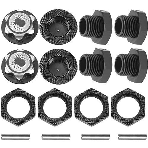 17mm Wheel Hex Cover Lock Anti-Skid Dust Nut & 17mm Wheel Hex Hubs Tires Adapter Compatible with Traxxas HPI HSP Losi Axial Kyosho Tamiya Redcat Himoto 1/8 RC Car (Black) - color: Black