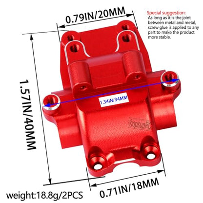 Alloy Gearbox Transmission Case Front&Rear Differential Housing for 1/18 LaTrax Teton Desert Prerunner Rally,Wave Box Gearbox Hops Up,SST-Replaces Part 7530(Red) - color: Red(2pcs)