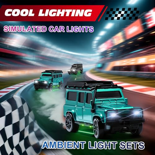 1/64 Scale Desktop Drift RC Car,Mini RC Sports Car 2.4Ghz with Gyro Mini Drift Racing Remote Contrl Cars Model Toys Hobby Gift for Adults and Kid Children's (SUV-Green) - color: Suv-green