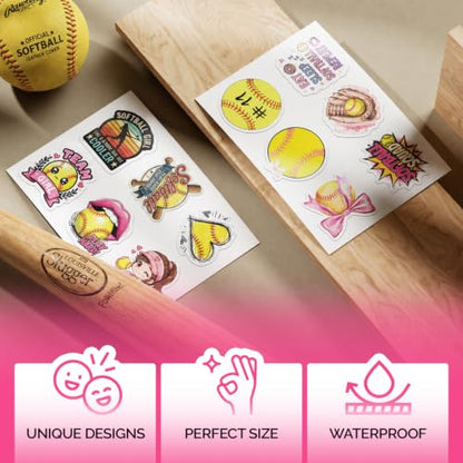Premium 200 Pcs Pink Coquette Softball Stickers, Waterproof Vinyl | 200 Unique Designs Softball Sticker for Water Bottles, Laptops, Phone Cases, Journals, Scrapbooks, Softball Gifts & Girls - color: Pink Coquette Softball Stickers, size: 200 Pcs