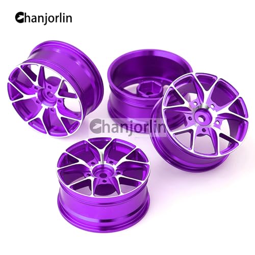 1/10 On Road Drift Wheels Rims Hex 12mm RC Aluminum Alloy Rally Racing Hubs for 1:10 Scale Touring Street Car Tires Tamiya TT01 TT02 HSP 2S 3S Brushless HPI KYOSHO XV02 XV01 4PCS (Purple) - color: Purple